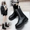 Flat-bottomed High-heeled Martin Boots with Round Head, New Thick-heeled Medium-tube Martin Boots, Elastic Foot Boots.