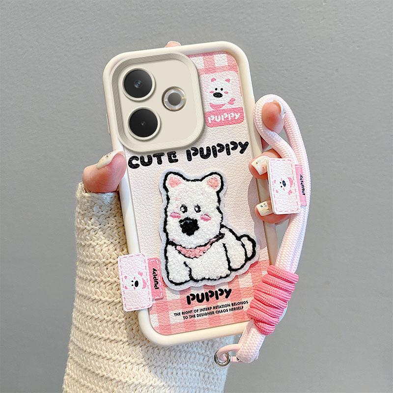 KEYSION Cartoon Cute Plush Embroidery Case for OPPO A5 Pro 5G with Lanyard Silicone Shockproof Phone Cover for OPPO A5 Pro