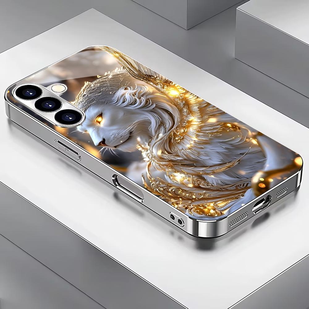 

Advanced Lion Silver Plated Glass Phone Case Suitable for Samsung Galaxy S26 S25 S24 S22 S21 S20 FE/Ultra/Plus Anti Drop GalaxyS25