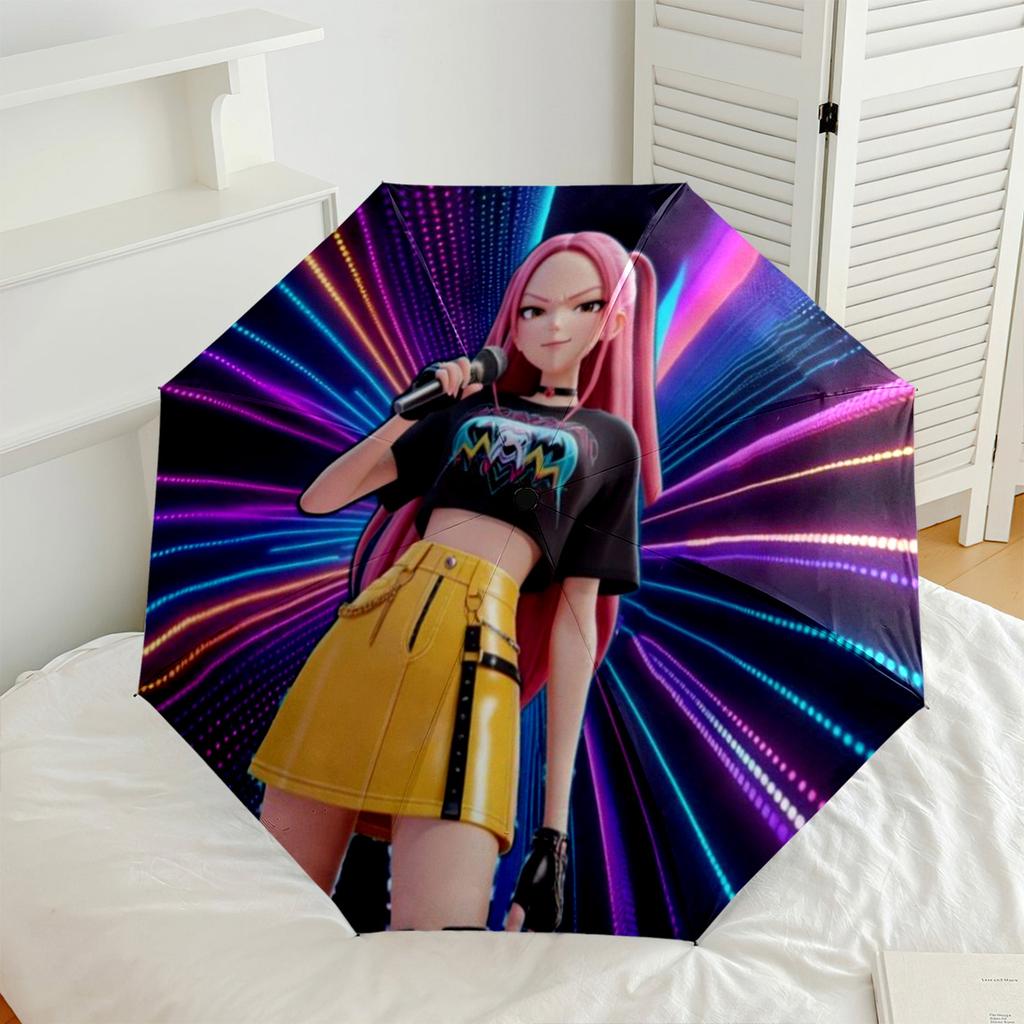 1pc Kpop Outdoor Automatic Umbrella Compact 8 Rib Design Compact Design All Season Travel Vibrant Pattern Umbrella Gift for Festivals