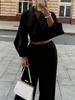 European & American Autumn/Winter Solid Color Wool Lapel Top & Casual Long Pants Set