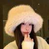 High sense imitation fur mink fluffy bucket hat female lady wind big head circumference plush hat winter warm pullover hat