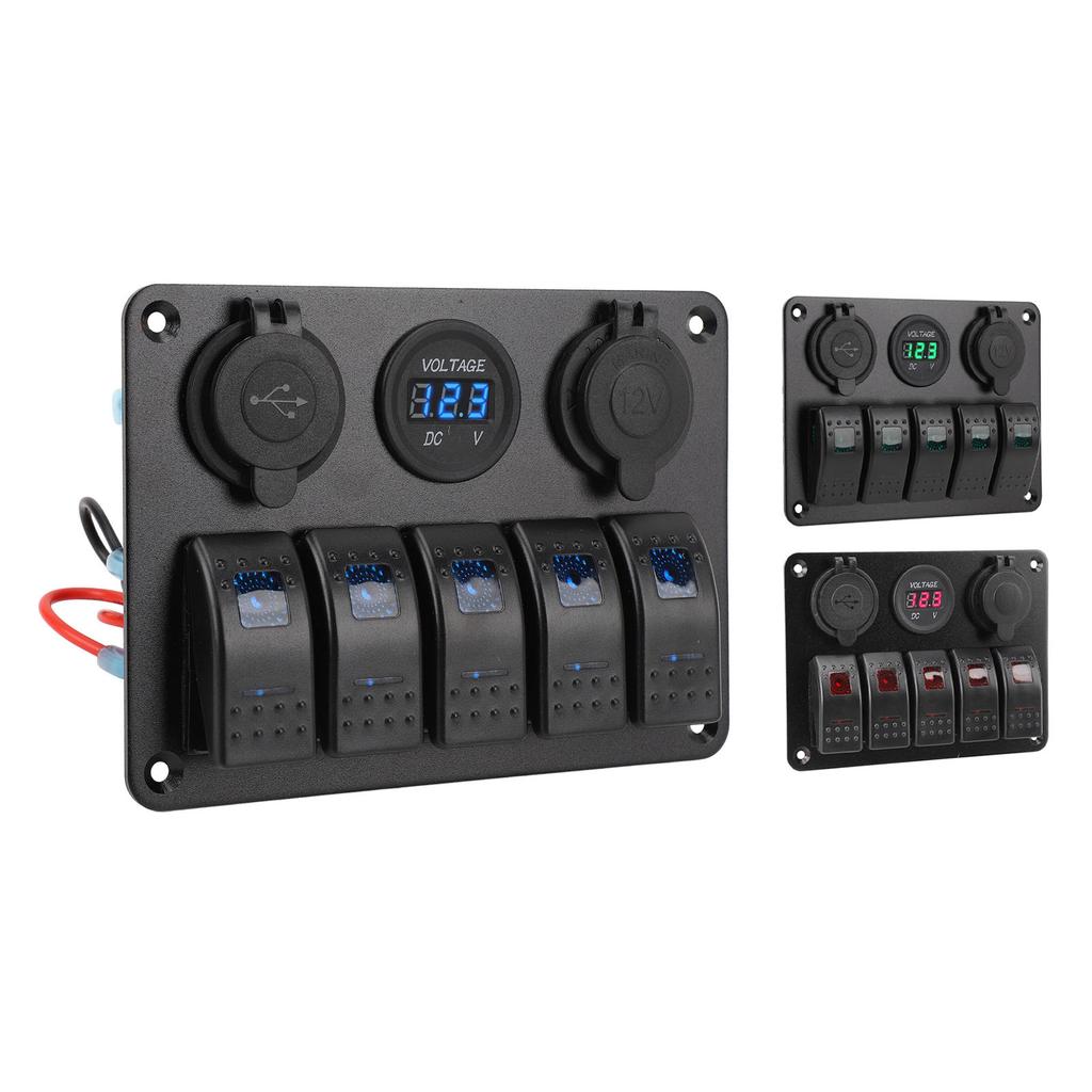 Schalttafel DC 12 bis 24 V 5-Gang Aluminiumlegierung IP65 Wasserdicht Vorverdrahtete Wippschaltertafel mit