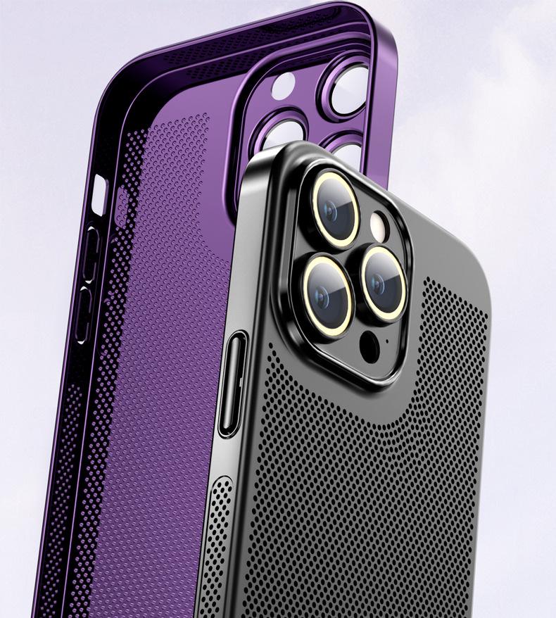 Electroplated Heat Dissipation Phone Case for iPhone 14 Pro Max and 13 with Lens Protection (16 Grid)