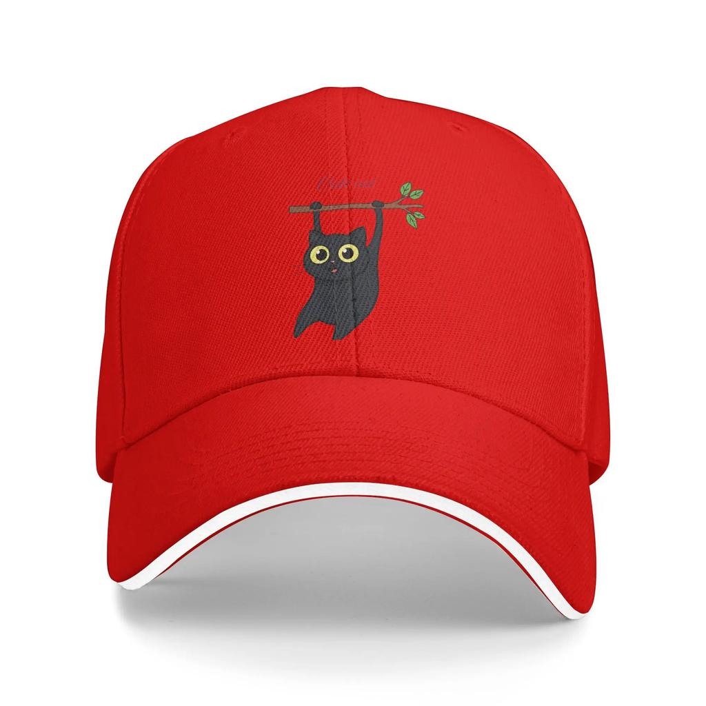 Cute Black Cat Hanging On Casual Baseball Cap Spring Trucker Hat Adjustable Outdoor Sports Snapback Cap Unisex Unisex Fashion Caps