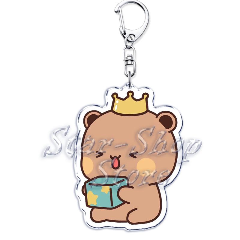 

Bubu Dudu Rose Love Keychains Couple Bear Panda Acrylic Keyrings for Accessories Bag Pendant Key Chain Jewelry Fans Lovers Gifts