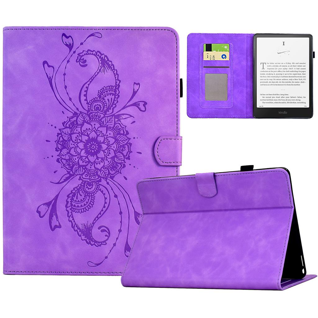 For Amazon Kindle Paperwhite 6 (2024) Case Mandala Imprinted Leather Tablet Cover with Card Slots