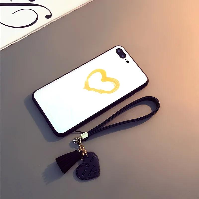 For Xiaomi Redmi Note 9 Pro Max 8 Pro Case Tempered Glass Love Heart Back Cover Tassel Lanyard For Redmi Note 13 Pro Plus 12 Pro