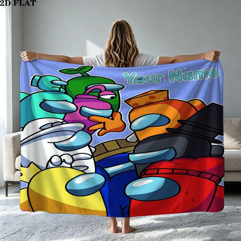 1PC Among Us Custom Name Patterned Flannel Blanket Suitable For All Seasons for Home Decor Warmth and Comfort Gifts Holiday Present