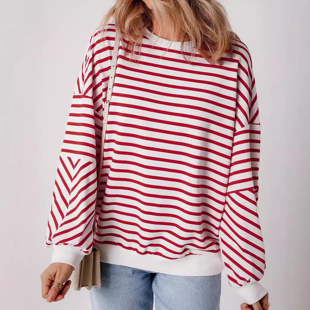 

New Fashion Striped Round Neck Sweatshirt for Women In Autumn and Winter S
