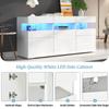 Credenza per soggiorno 140*40.5*66.5cm con 3 ante, finitura lucida, striscia luminosa a LED, acrilico trasparente, 7 scomparti, bianco