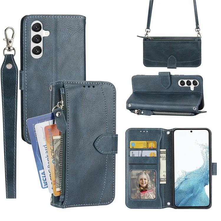 

For Samsung Galaxy S24+ Magnetic Case Zipper Pocket Phone Cover with Wrist Strap
