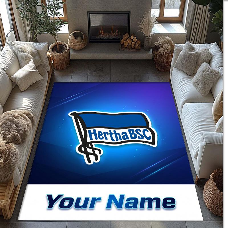 Hertha Bsc Printed Crystal Velvet Rug Non‑Slip Crystal Velvet Carpet For Sofa Bedroom Indoor Home Decoration