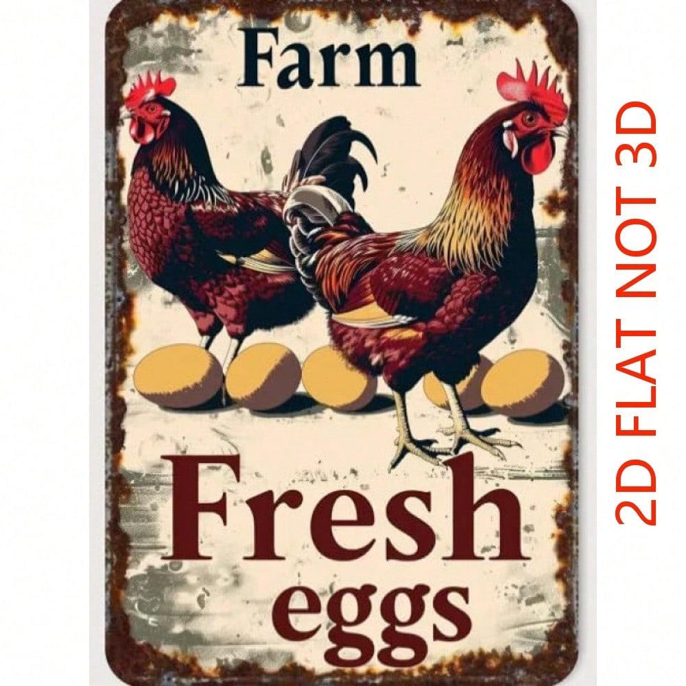 2D Flat Retro Metal Sign Hen And Chicks Farmhouse Plaque Rustic Wall Decor For Chicken Coop Kitchen Egg Storage Poultry House Se