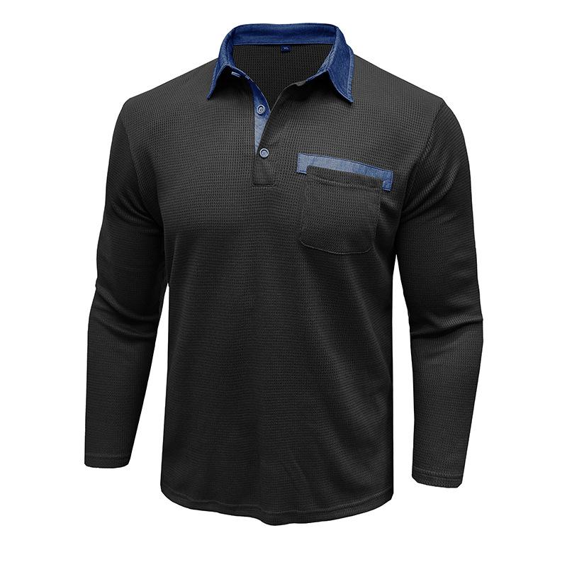 Autumn New Men's Long-sleeved Waffle Polo Shirt Fashion Men's Lapel T-shirt Tops