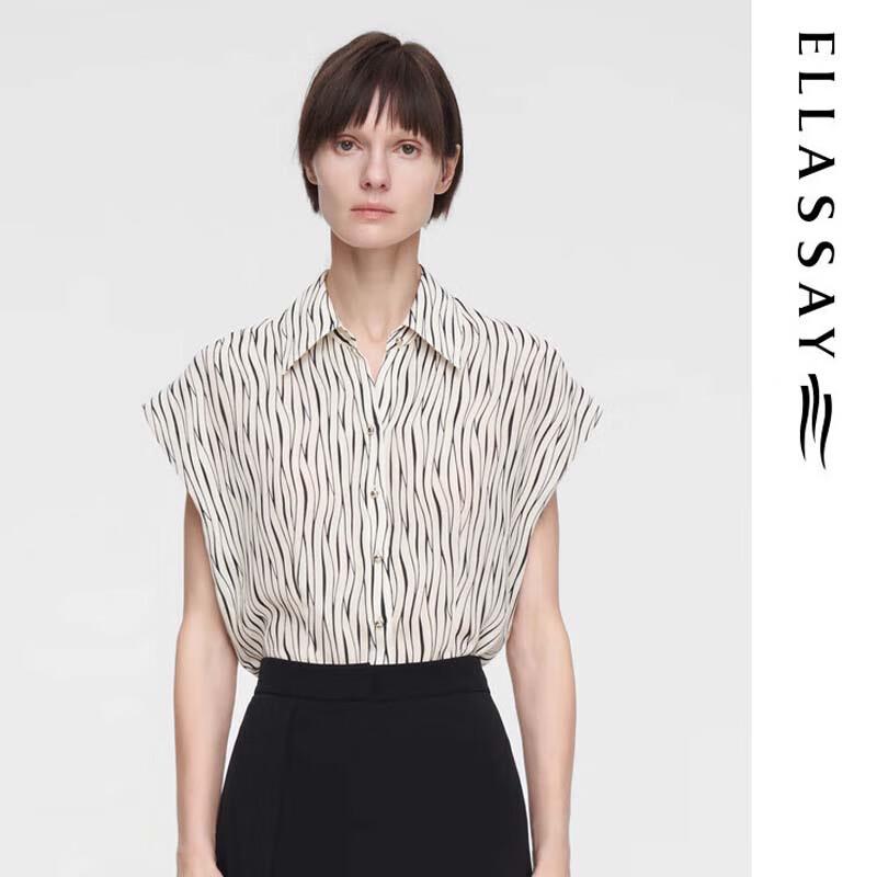 ELLASSAY Women s Acetate Commuter Elegant Striped Sleeveless Shirt S