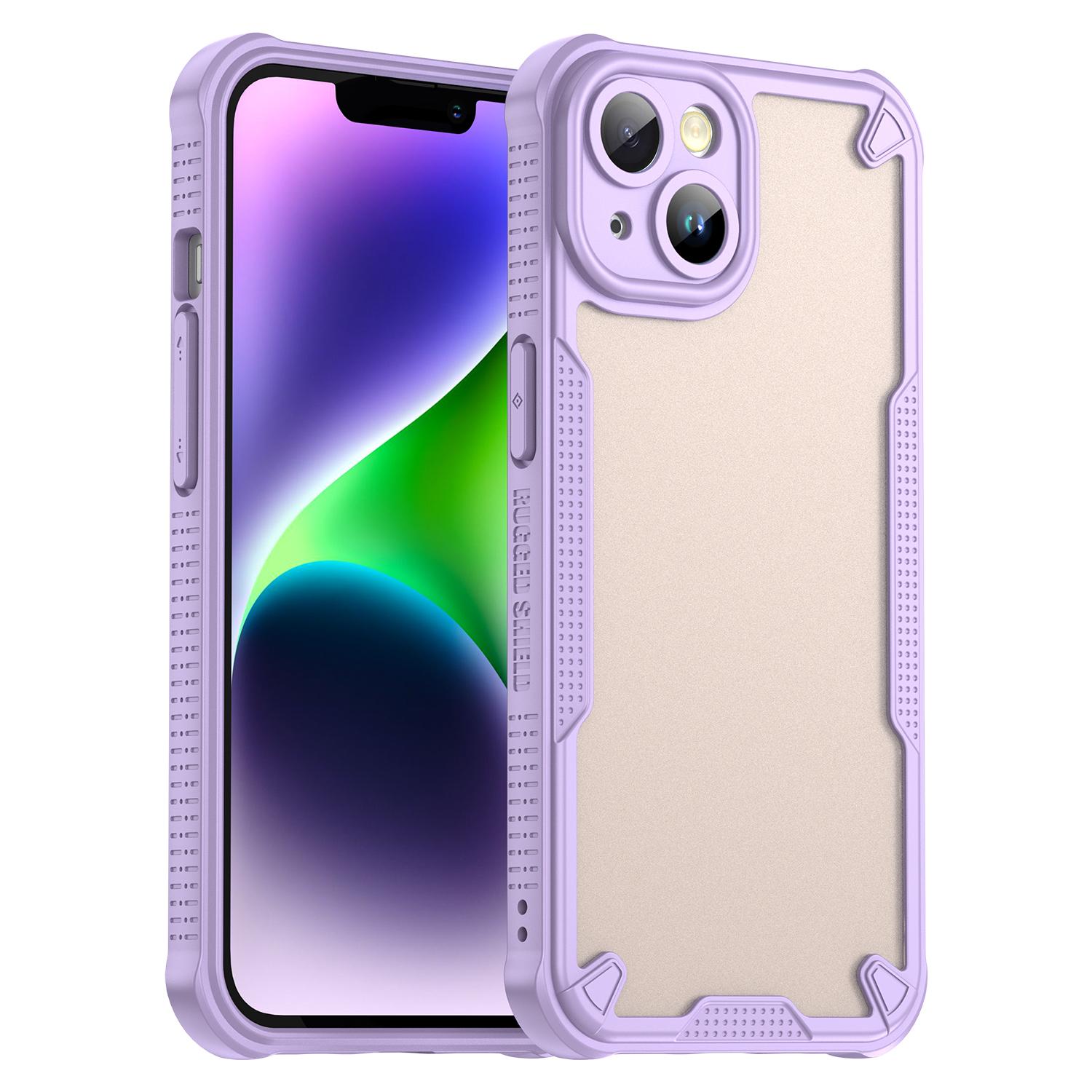 

For iPhone 14 Plus Case PC+TPU Frosted Phone Back Cover Purple