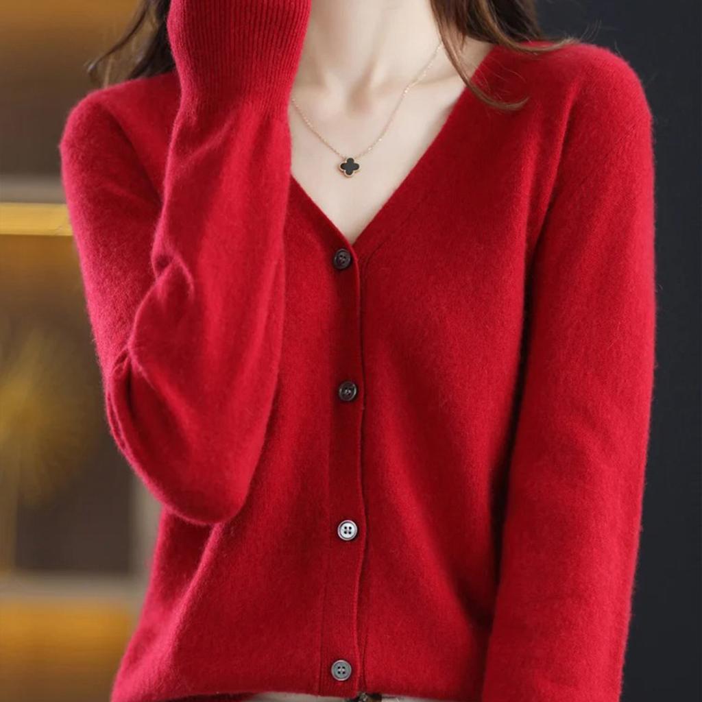 Women Knitwear V-Neck Single Breasted Button Pullovers Sweaters Women Fall Spring Long Sleeve Short Small Fresh Outer Wear Knitted Cardigan Tops