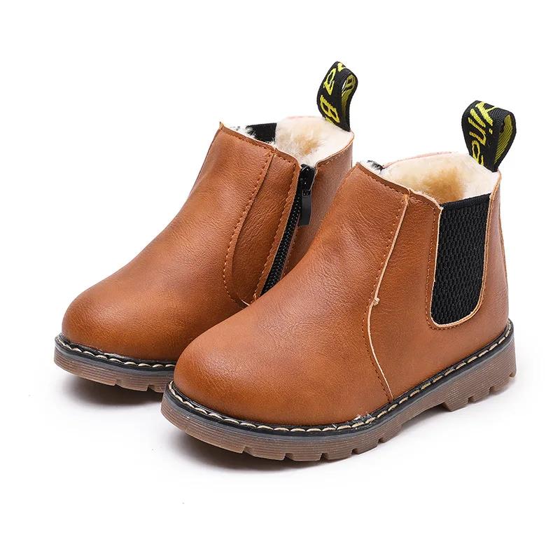 New Kids Fashion Boots for Boys Girls Toddlers Big Children Ankle Boots with Zipper Warm Thick Plush Autumn Winter Chelsea Boots