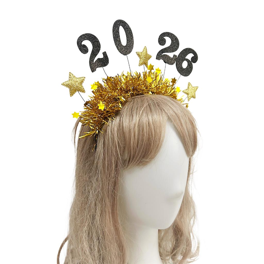 2026 Glitters New Year Headband With Star Tinsel Decors Headwear For Women Men Kids Holiday Party Celebration Accessory