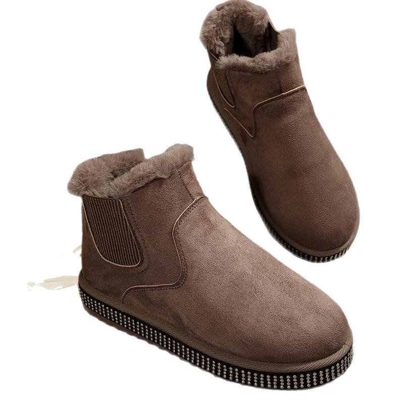 New Autumn and Winter Snow Boots Women's Warm Solid Color Large Size Elastic Band Thick Sole Short Cotton Shoes
