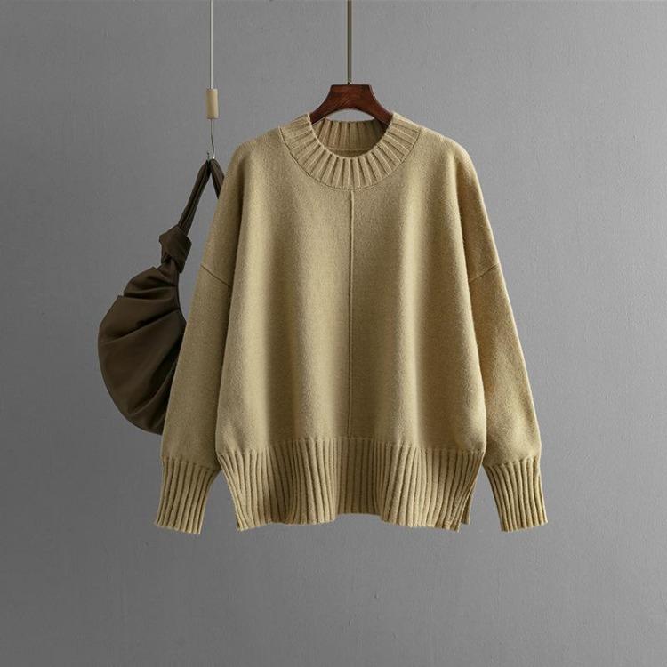 Women Casual Long Sleeve O Neck Diamond Knit Sweater Autumn Winter