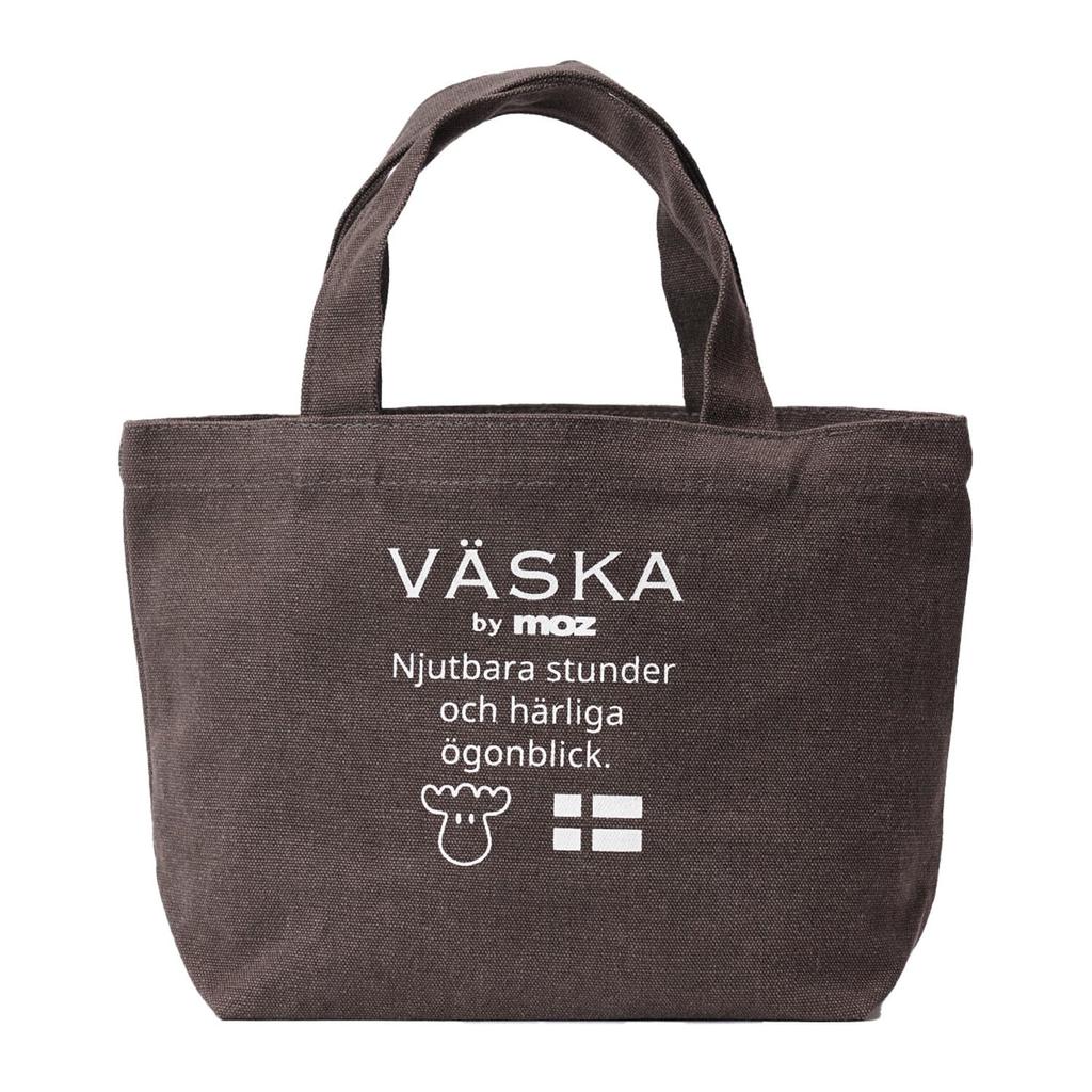 VASKA by Moz Light Wash Canvas Tote Bag, Nordic, Swedish, Elk Design, Women's, Small, Lunch Tote, Cotton, VSWE-01B, Charcoal Black, Brown