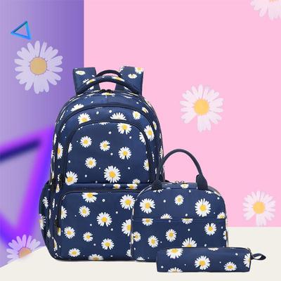 Daisy Print Three-Piece Backpack Set for Girls - Fresh and Trendy School Bag with Cross-Border Design