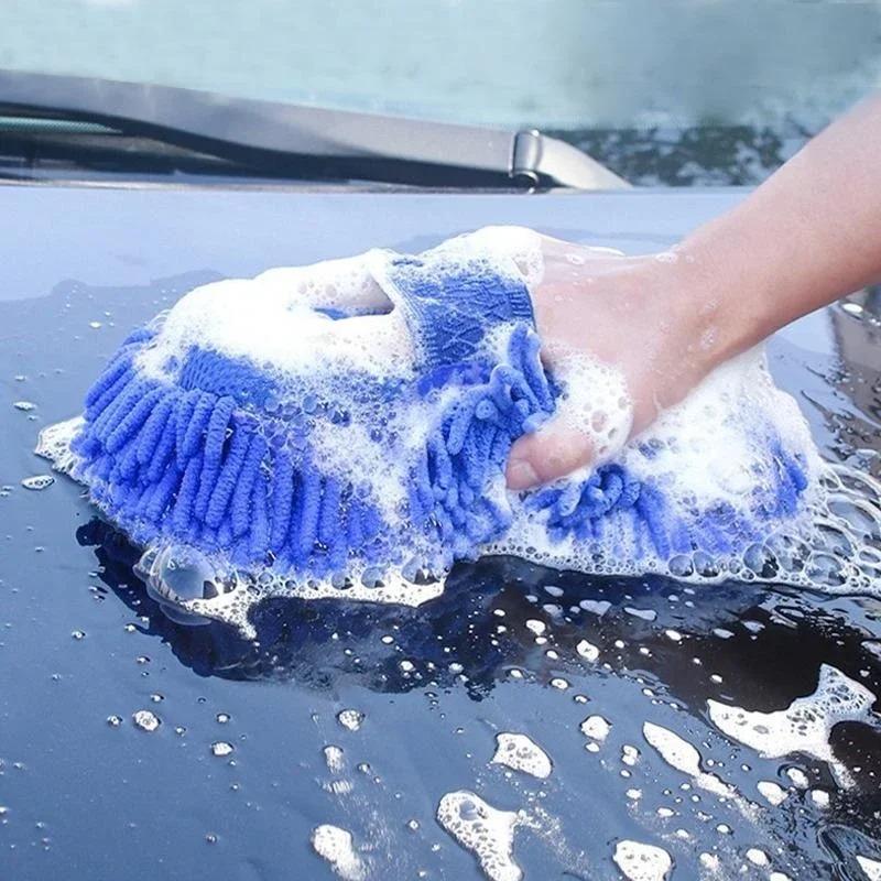 1 blue microfiber Chenille car wash sponge, care brush pad, cleaning tool, car wash towel, glove, and shaped accessories