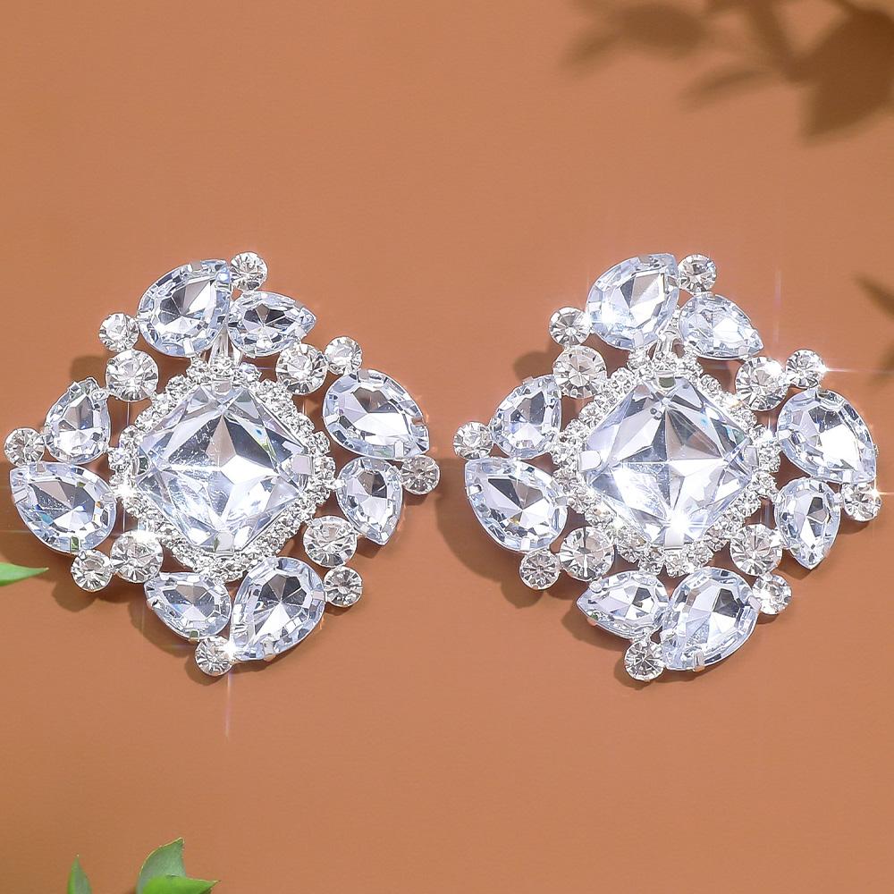 Fashion Square Crystal Ear Clips Earrings No Pierced Jewelry Free Shipping Exaggerated Rhinestone Earrings Clip for Women golden