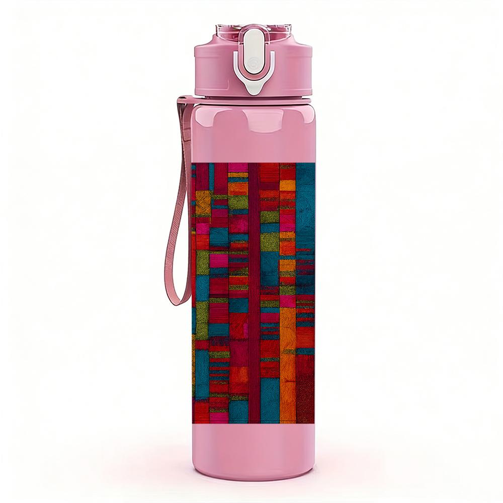 1PC Vibrant Color Block Mosaic 750ml Color Plastic Sports Water Bottle Leakproof Flip Straw Lid For Sports Office Home Use