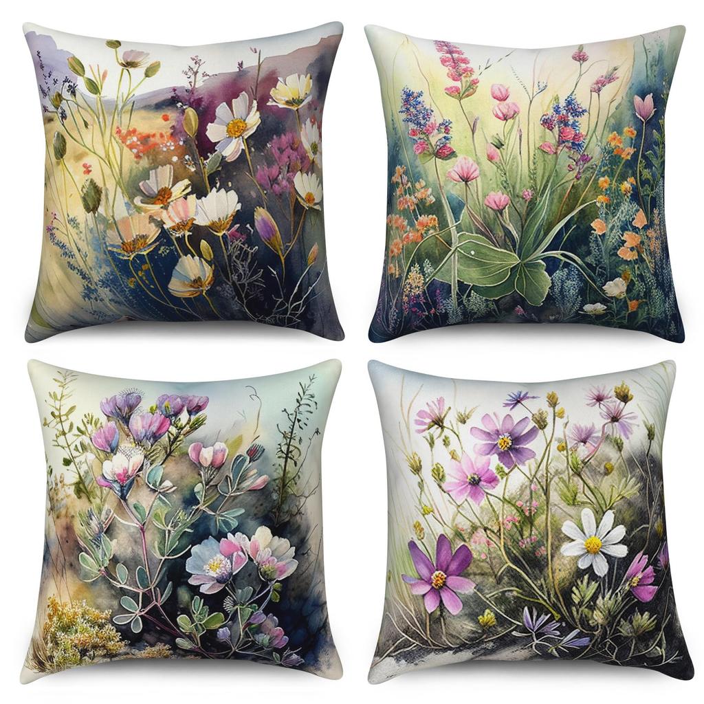 4pcs Black Cats Floral Scenic Scenes Cushion Cover Home Decor Pattern Pillow Cases for Sofa Bedroom Car