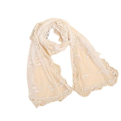 Lightweight Long Scarves White Black Soft Shawl Casual Embroidered Flower Scarf Photography Props