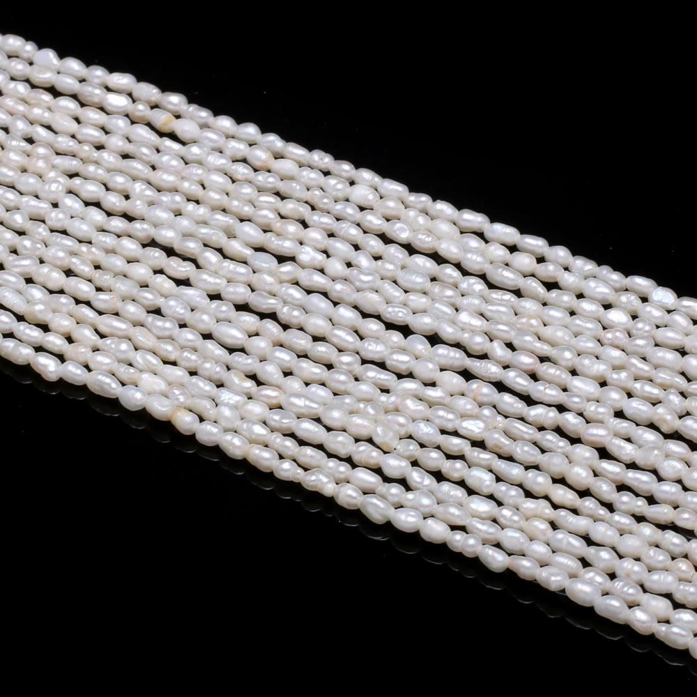 1String, White Natural Freshwater Pearls, Rice Shape Pearl Beads, 2–2.5 Mm, for DIY Necklace Accessories, Valentine's Day Gifts, 36cm
