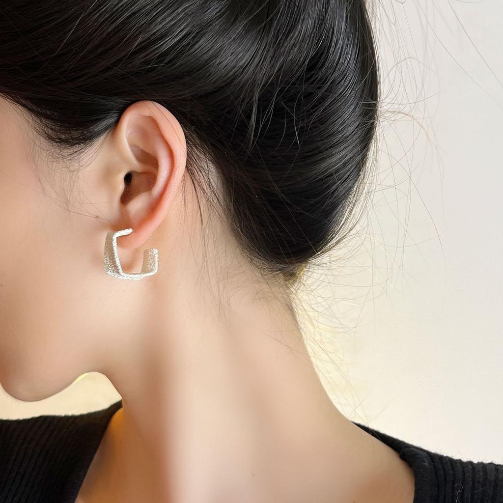 New 925 Silver Hoop Earrings Clip Matte Circle Geometric Punk For Women Girl Gift Jewelry