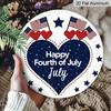2D Flat 1pc, 8x8 In, July 4th Happy Round Aluminum Metal Sign - Patriotic American Flag & Heart Design, Wall Decor for Home, Office, Kitchen, Bedroom