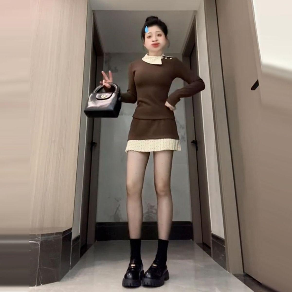 

2026 Korean Style Knit Dress - Women s Autumn/Winter Rich Girl Two-Piece Skirt Set with Inner Layer S