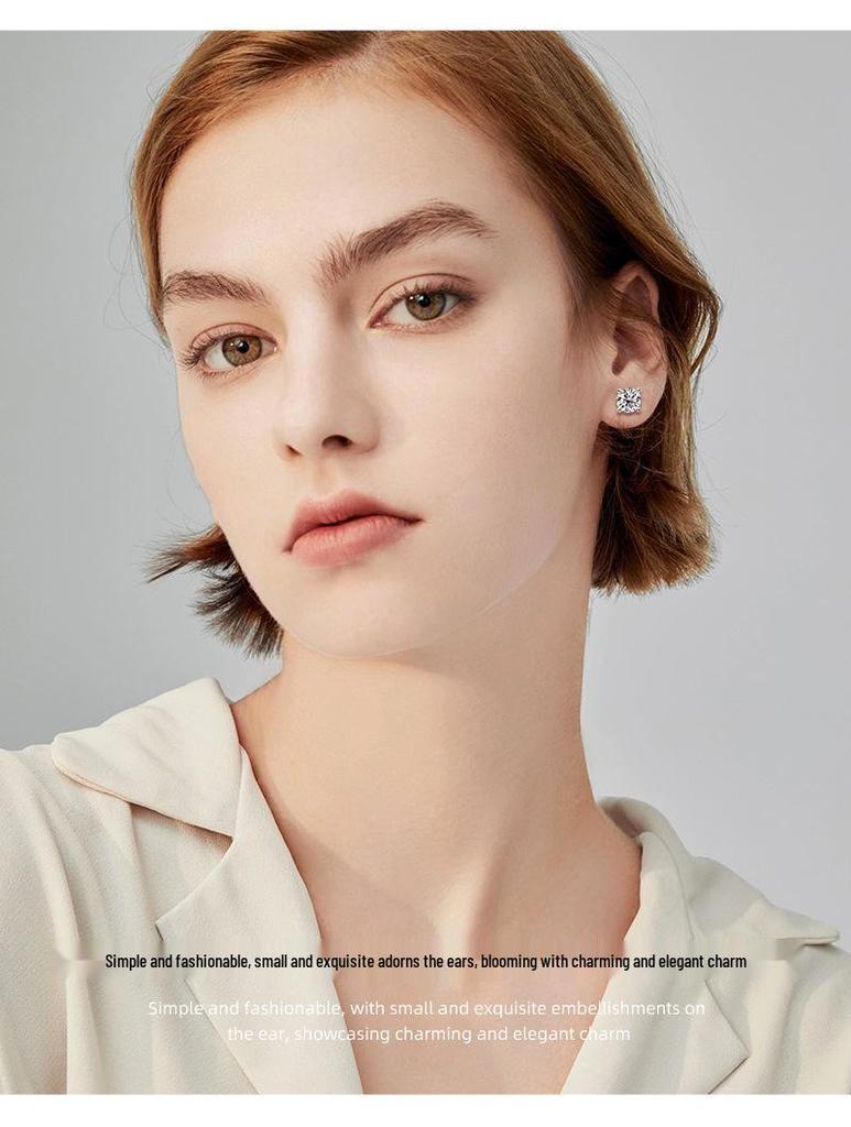 D-Color Moissanite Stud Earrings with Micro-Paved Four-Prong S925 Sterling Silver