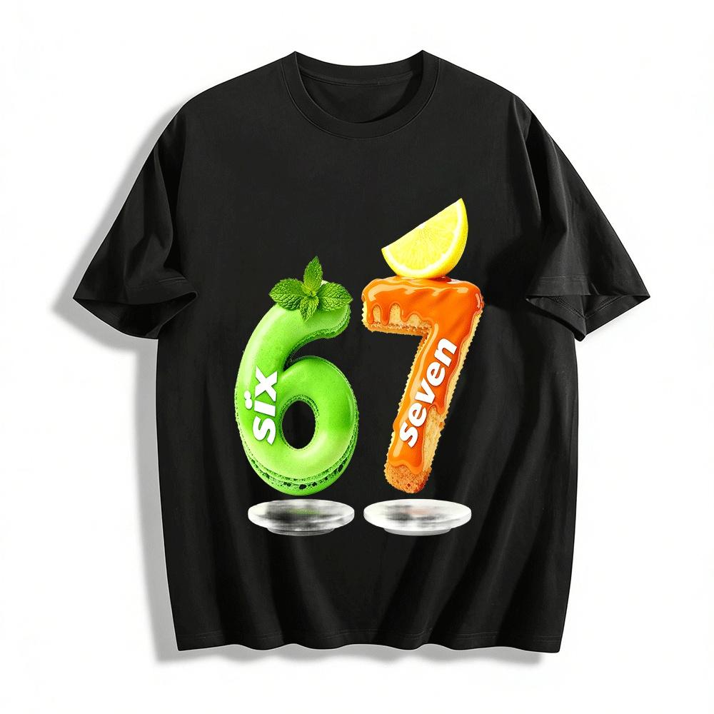 Food Themed Number 67 Print Casual Tee Pure cotton T-shirt XXS
