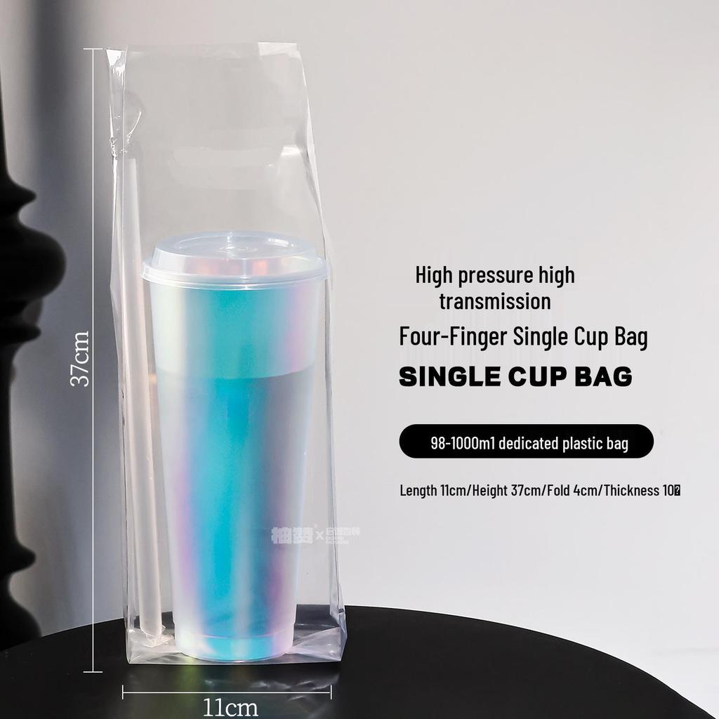 1L Disposable Rainbow Milk Tea Cup with Lid, 98mm Caliber, Colorful Laser Film Inner