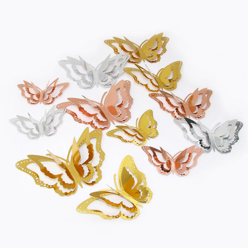 12Pcs/set Three Layers 3D Butterfly Wall Sticker for Home Party Wedding Decoration Modern Wall Art Living Room Decoration