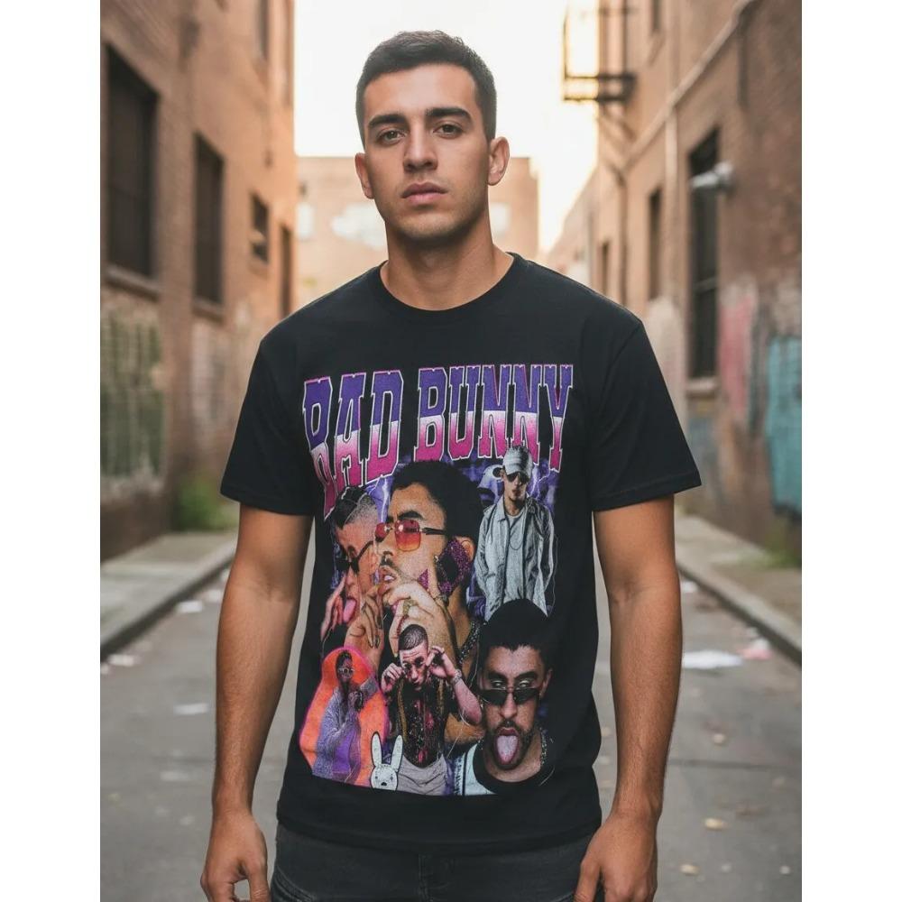 

Bad Bunny Puerto Rican Flag Vintage Hip-Hop Graphic T-Shirt, Unisex 90s Rap Streetwear, Latin Music Fan Gift L сірий