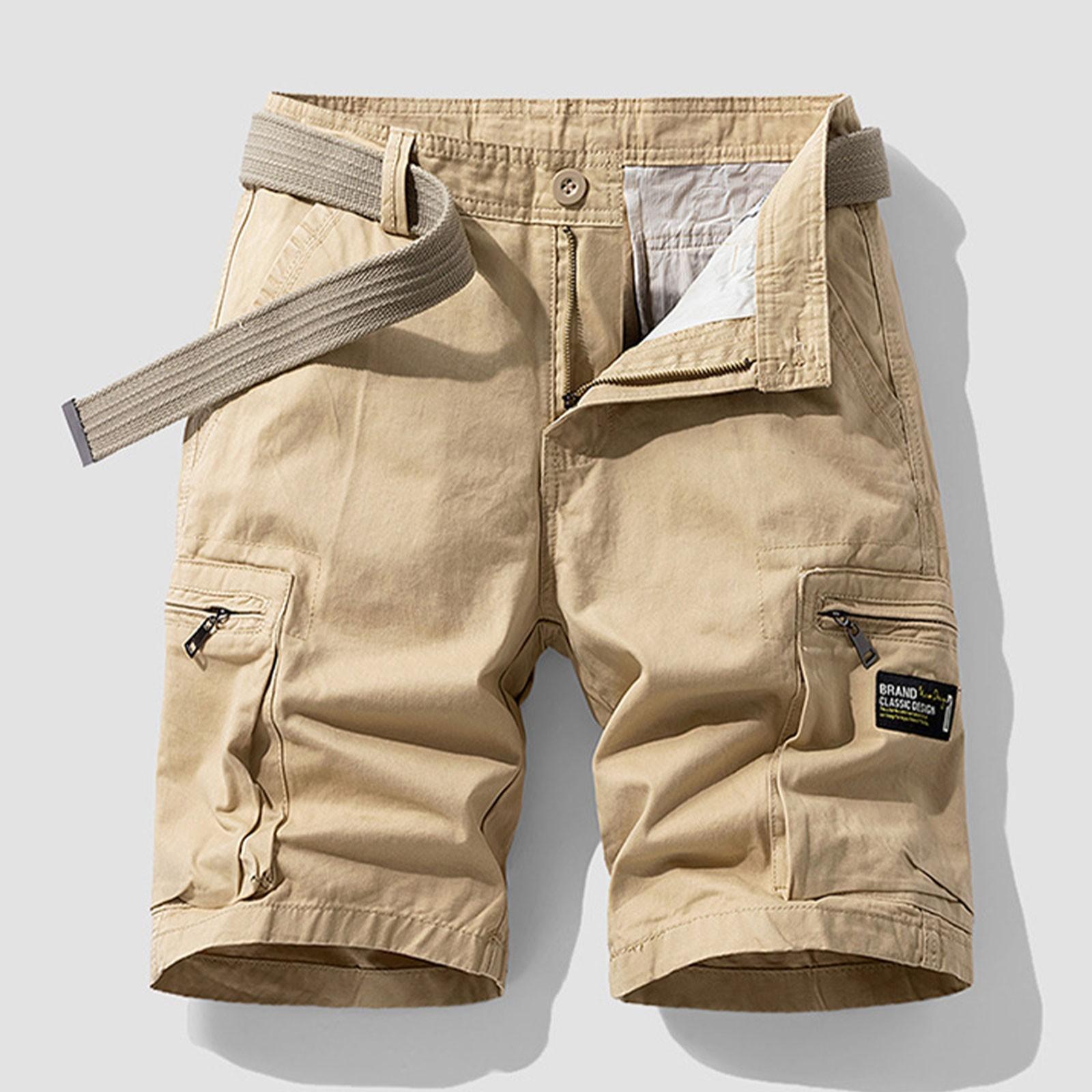 

Мужские шорты карго, повседневные рабочие шорты для улицы, ретро свободные шорты карго с несколькими карманами и молнией M хаки