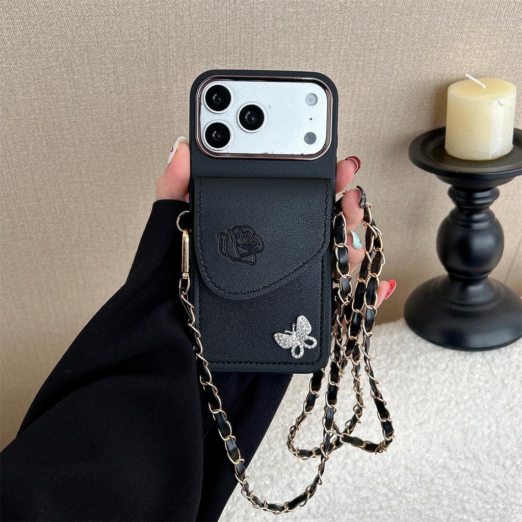 Crossbody Lanyard Slot Card Leather Wallet Phone Case for IPhone Air 17 16E 16 15 14 13 12 Pro Max Necklace Strap Silicone Cover