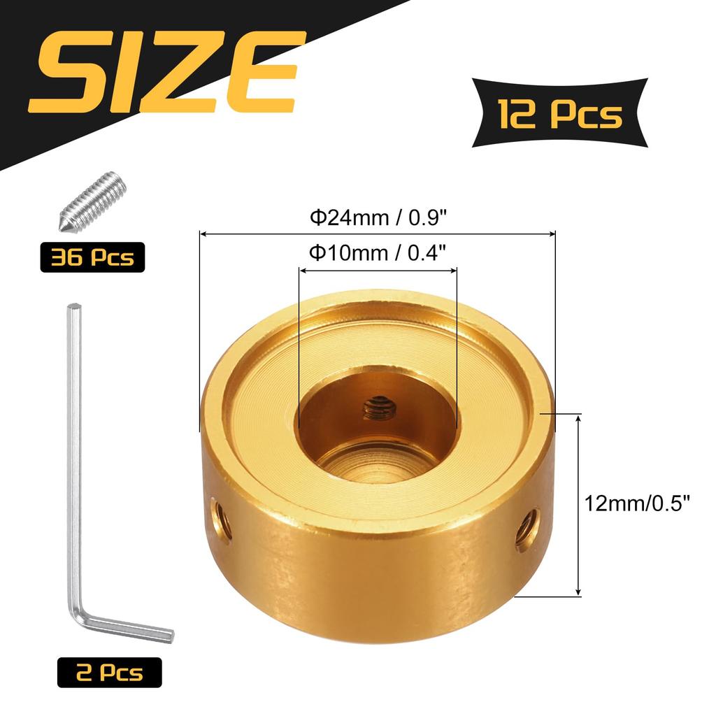 Uxcell 12pcs Foot Switch Guitar Pedal Button Metal Foot Switch Top Covers for Inch Guitar Effect Pedal Yellow Toppers, Caps, 3/8 Buttons,