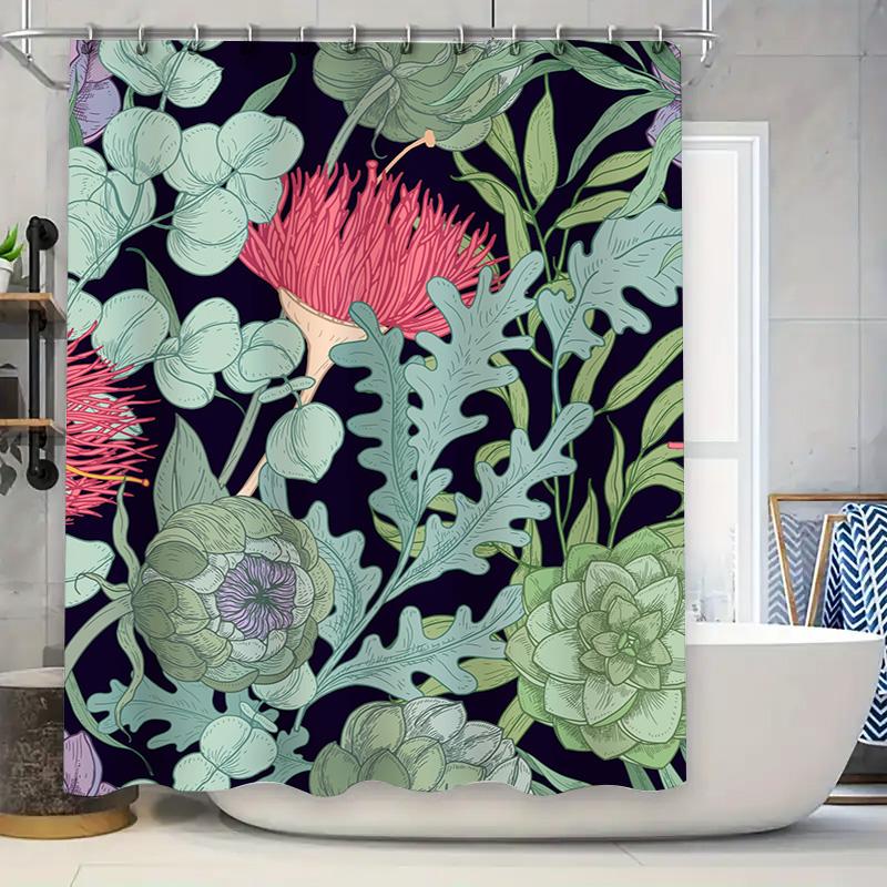 

Vintage Style Shower Curtain Floral Print, Waterproof Fabric, Decorative Bathroom Accessories for Home Decoration 180x240cm (Bla 90x180cm