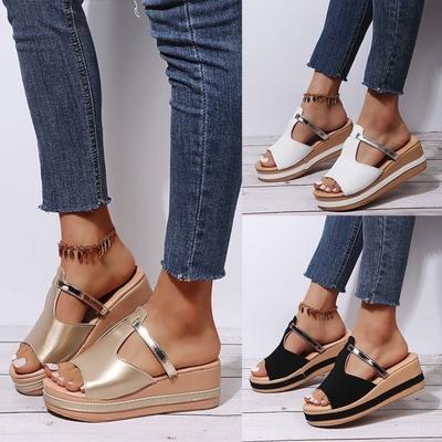 Sommer neue lässige Keilabsatz-Slipper Damen Außenhandel Übergröße Außenbekleidung Dicke Sohle Europäische und amerikanische Damen Einwort coole Slipper