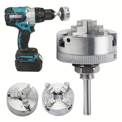 1 juego Z011 Portabrocas de 3 garras para torno, Mini portabrocas para torno con biela y varillas cortas, Portabrocas autocentrante para torneado de madera, Accesorio para torno eléctrico