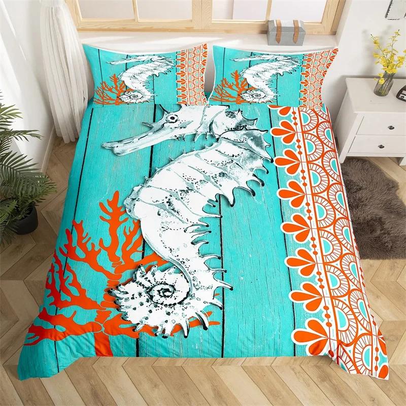 Ozean Thema King Bettbezug Set Nautischer Seestern Bettwäsche Set Mikrofaser Meeresleben Steppdeckenbezug Einzelbett Twin Für Jungen Mädchen