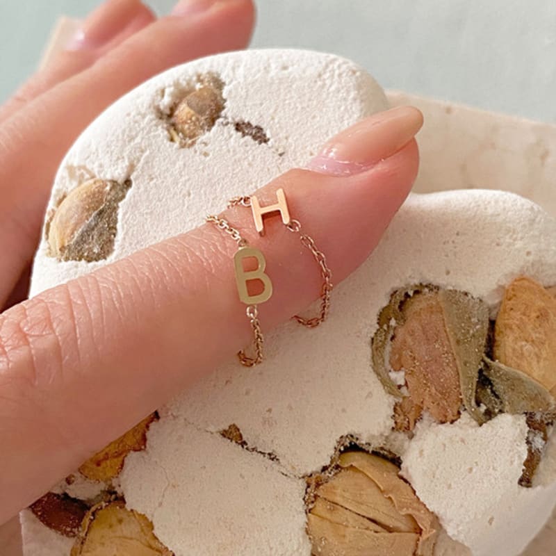 Taupe 14k gold et chain ring